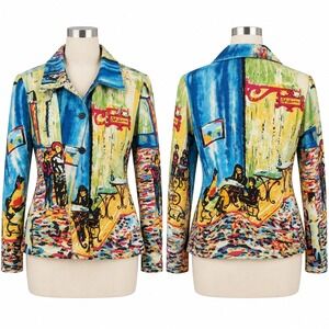 Vintage Graff by UM Company Womens M Art Print Cafe Jacket Beaded Colorful